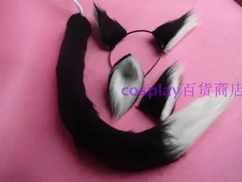 Dolgo Črno In Belo Preplete Plišastih Rep Animacija Cosplay Fox Mačka Rep Prop