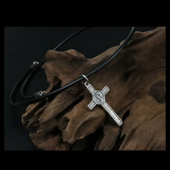 Dvojno stranicami Križ Jezusa Obesek Čisti 925 Sterling srebro Brezplačno črna usnjena Vrv Moški Ženske Ogrlico, Obesek, Nakit 2020 P24
