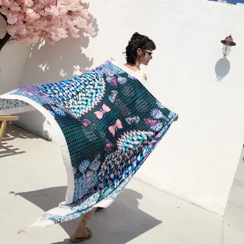 Echarpe femme hiver ženske jesen pomlad Mehika slog etnične bohemian design dolgo modro povzetek print šal glušnika