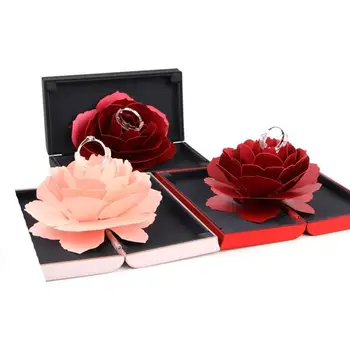 Edinstven Pop Up Rose Poročna Udejstvovanje Obroči Polje Modni Nakit Skladiščenje Imetnik Valentinovo Najboljše Darilo Škatle Za Ženske in Dekleta