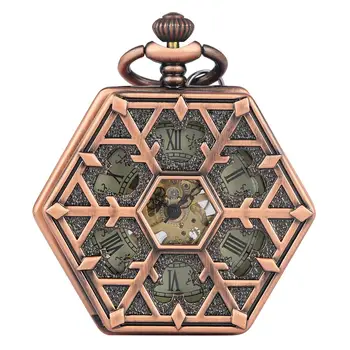 Edinstveno Heksagonalna Oblika Mehanske Rose Zlata Votlo Drevo, Veja žepna ura Ročna Ura Navijanje Obesek Opremo Darila reloj