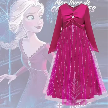 Elsa 2 Spalne Obleke Princess Pajama Elsa Kostum za Dekleta Rdeče Rose Stranka Obleko Maxi Snow Queen Otrok, Božič, Novo Leto Vestidos