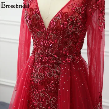 Erosebridal Elegantno Rdeče Dolg Rokav Večerno Obleko 2020 Sije Beading Črto Večerno Obleko Prom Stranka Ženske Nosijo Seksi V Vratu