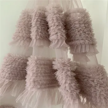 Francoski Čipke 3D Poročno Obleko DIY Poročne Headdress nude pink Čipke Tkanine za dvorišče