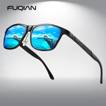 FUQIAN 2019 Aluminija, Magnezija Moških Polarizirana sončna Očala Visoke Kakovosti Kvadratnih moška sončna Očala Kul Ogledalo, Modro Vožnje Očala