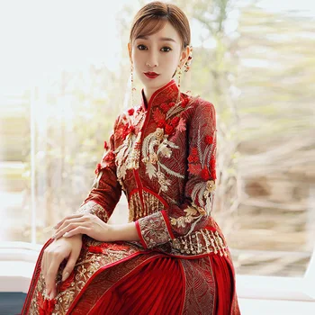 FZSLCYIYI Beaded Aplicirano Vezenje Formalno Obleko Kraljevo Poroko Cheongsam Nevesta Letnik Kitajske Tradicionalne Tang bo Ustrezala Qipao
