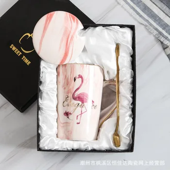 Gift Box Set Kave Vrč iz Keramike Vode Pokal Za Domačo Pisarno Nekaj Flamingo Keramični Blok Party Poroka Poročni Ljubimec Darila
