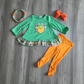 Girlymax baby Dekle obleko dekleta Padec nastavite dekle zelena chick raglan oranžne hlače z dodatki
