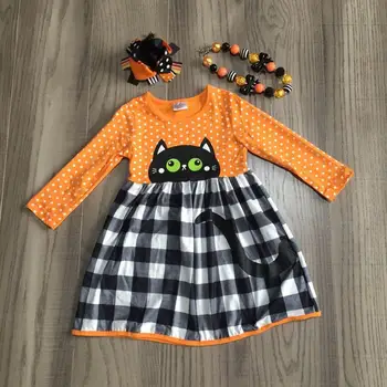 Girlymax obleko otroci dekliška kariran krilo dekle Halloween obleko dekle mačka obleko z dodatki