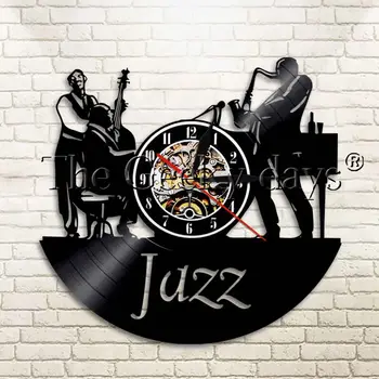 Glasba, Jazz Saksofon 3D Vinil Zapis Stenska Ura Retro Tiho Akril Visi wanduhr Steno Akril Nemo Gledal Reloj de pared