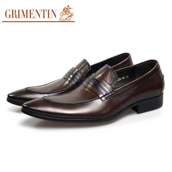 GRIMENTIN moški usnjeni čevlji ročno zdrsne na konicami prstov italijanski oblikovalec moško obleko, čevlji
