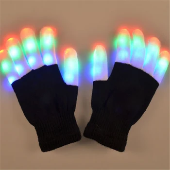 Hirigin Nov Prihod Light-Up Igrače LED Rave Utripa Rokavice Sijaj 7 Način prižgejo Prst Nasvet Razsvetljavo Par Black VD Vroče Moda