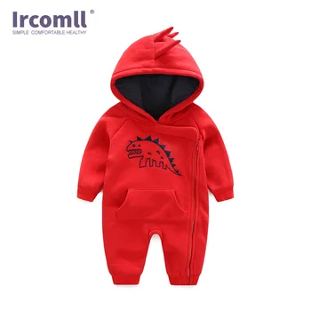 Ircomll novorojenčka Jeseni Romper Hooded Risanka Dinozaver Baby Fantje Toplo Jumpsuit Otrok Vzpon Oblačila Moda Baby ' s Wear