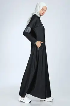 Islamske ženske dolgo priložnostne obleko za tanke visoke kakovosti denim tkanine turški abaya poletje z žepi in zadrgo