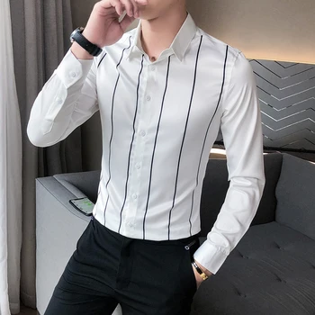 Jeseni Novih Moških Obleko Majica Dolg Rokav Moda 2020 Formalno Obrabe Črtaste Srajce za Moške Oblačila Preprosta Slim Fit Poslovnih Bluze