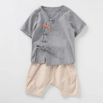 Kitajski slog otroška oblačila določa fantje poletje kratka sleeved bo ustrezala baby Hanfu dva kosa Kitajski otroci retro Tang obleko oblačila