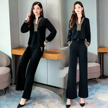 Korejski Dva Kosa Diamond Obleke Za Ženske Urad Dama Ženske 2 Kos Set Top In Hlače Ansambel Femme Deux Pieces Ženska Obleka