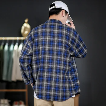 Korejski slog moški modni long sleeve majica kariran obleka, moška obleka 5xl ulične 2019 jeseni priložnostne modro rumene majice CS69