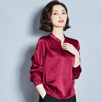 Korejski Ženske Svileno Bluzo Ženska Dolg Rokav Bluze Elegantne Ženske Svileno Srajco Jeseni Ženska V Vratu Bluzo Plus Velikost Dame Vrhovi 5XL