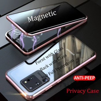 Kovinski Magnetni Kaljeno Steklo Zasebnosti Telefon Ohišje za Samsung Galaxy Note 20 Ultra S20 Ultra S20 Plus Magnet Zaščitni Pokrov