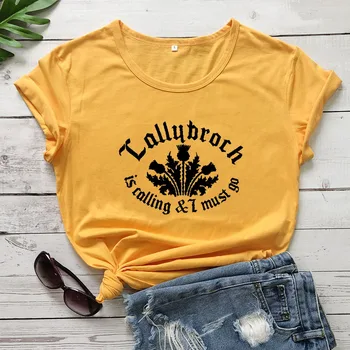 Lallybroch kliče in moram Natisnjeni Nov Prihod Žensk Smešno Priložnostne Bombaža T-shirt Outlander zgleduje Majice
