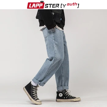 LAPPSTER-Mladi korejski Modre Jeans Hlače Moški 2020 Mens Nepakirana Trdna Letnik Staight Traper Hlače Moški korejski Modnih Sive Jeans 5XL