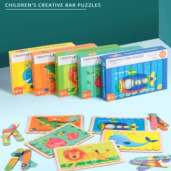 Lesene Igrače, Sestavljanke Ustvarjalne Trakovi Uganke Za Otroke Montessori Igrača za Otroke, Risanka Lesene Puzzle Nastavite Izobraževalne Igrače