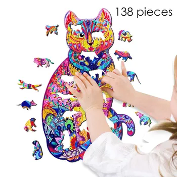 Lesene Puzzle Lisica Mačko Za Odrasle Otroke DIY Puzzle je Vsak Kos Je Žival Oblikovan najboljše Božično Darilo Igrače, Sestavljanke, Uganke