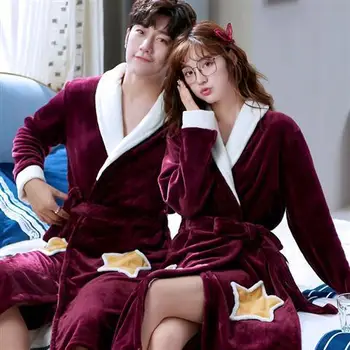 Ljubitelji' Flanela Poroko Haljo Hišna Obleke Pozimi Toplo Nightgown Coral Runo Nekaj Kimono Kopalni Plašč Zgostitev Svoboden Sleepwear