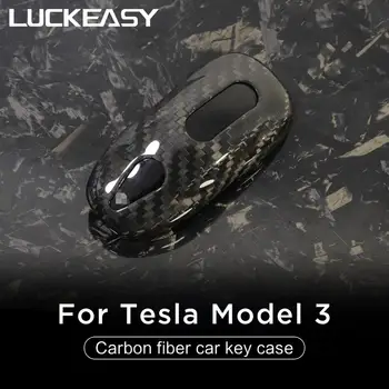 LUCKEASY Varstvo Tipko primeru za Tesla Model 3 Ogljikovih vlaken avto ključ primeru