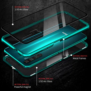 Luksuzni Magnetnih Kovin Primeru Telefon za Huawei Mate 40 Pro Y6P 2020 Kritje Funda Jasno Kaljeno Steklo za Varovanje Nova 8 SE Jasno Primeru
