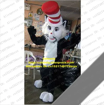 Luštna Črna Mačka V Klobuk Maskota Kostum Mascotte Mucek Moggie S Črnimi Očmi Bela Rdeča Visok Klobuk Odraslih Št 1842 Brezplačno Ladja