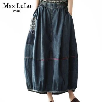 Max LuLu Evropski Modni Oblikovalec Pomlad Ženske Denim Elastična Krila Ženske Svoboden Elegantno Krilo Ženske Vintage Oblačila Plus Velikost