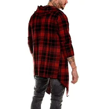 Men ' s Slim Fit Long Sleeve Hooded Jopico Plašč Moški Kariran Vzorec Priložnostne Dolgo Slog Jarek Outwear Plus Velikost M-3XL