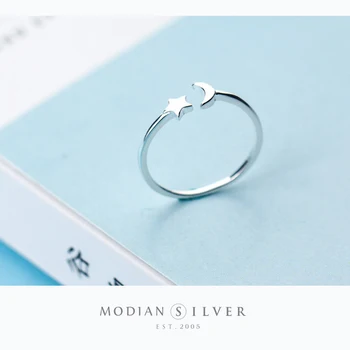 Modian Minimalističen, Zvezda, Luna Odprta Nastavljiv Prst Prstan za Ženske 925 Sterling Srebro Preprost Prstan Mode Fine Nakit Darilo