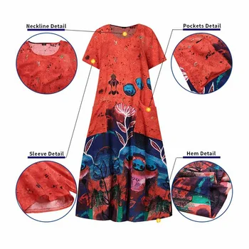 Mozaik Cvjetnim Natisne Sundress VONDA Priložnostne Kratek Rokav Maxi Obleka Ženske Jeseni Eleganten Plašč Ženski Bombaž Perilo Obleke