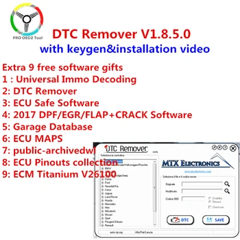 MTX DTC Odstranjevalec 1.8.5.0 Z Keygen+9 Dodatno ECU Iskanje SW Programske opreme ECU Koda Napake Odstranjevalec Za KESS KTAG FGTECH OBD2 Programske opreme
