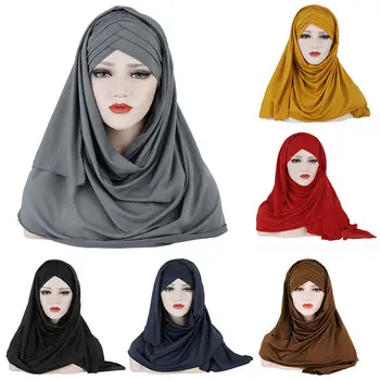 Muslimanski Instand Šal Hidžab Headscarf Križ Vratu Šal Hidžab Enem Kosu Hijabs Hooded Kapa Šal Islamske Threadable Tančico