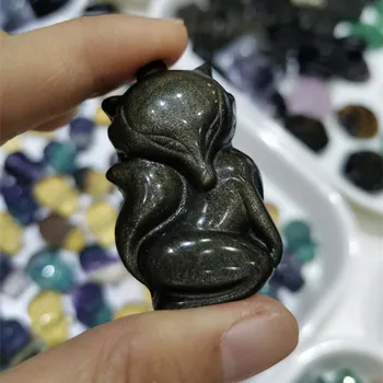 Naravna srebrna obsidian kamna za Kristalno Vklesan Fox Živali Okraski