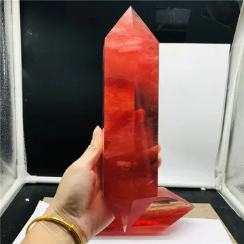 Naravno rdeča quartz jasno, kristalno obelisk, Reiki healing kamen poliran dvakrat opozoril heksagonalna palico doma dekor