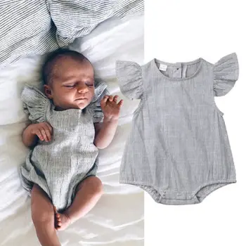 Newborn Baby Dekleta Bombaž Prugasta Romper Jumpsuit Proge Obleko Obleke Poletje