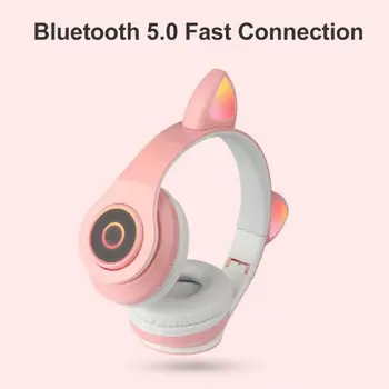 Nova Mačka Ušesa Bluetooth 5.0 Slušalke Brezžične Hi-fi Stereo Glasbe Bas Slušalke Lučka LED Mobilni Telefon Dekle Hči Slušalke Za PC