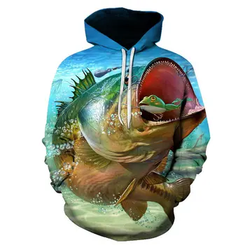 Nova Moda 3D Tiskanja Hoodies Smešno Unisex Hoodies Ribolov Ribe, Tiskanje Hotstyle Puloverju Rokav Ulične Majica Hoodie
