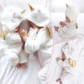 Nove Jesensko Zimske Newborn Baby Dekle Obleko Luštna 3D Samorog Flanela Dolg Rokav Toplo Romper Jumpsuit Obleko Oblačila 0-2 Let