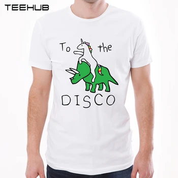 Novi Prišleki Na Disco Moški T-Shirt Moda Jahanje Triceratops Natisnjeni t Majica Kratek Rokav O-Vrat Vrhovi Smešno Tee