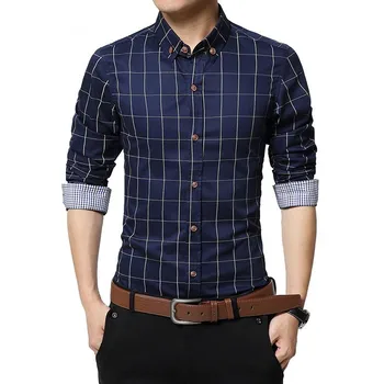 Novo 2019 Spomladi in Jeseni Mode za Moške blagovne Znamke Shirt Bombaž Poslovni Moški Majica za Moške Kariran Slim Priložnostne Long Sleeve Majica