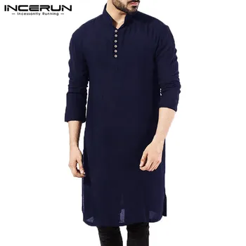 NOVO Mens Obleko Majice Dolg Rokav Prevelik Islamska Oblačila Srajca Elegantno Vrhovi Masculina Pakistanski Indijski Človek Oblačila