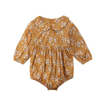 Novorojenega Dojenčka Baby Dekleta Cvetlični River Dolg Rokav Romper Jumpsuit Obleke Obleke