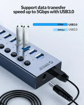 ORICO Pogon USB 3.0 HUB 7/10/13/16 Vrata USB Razširitev z On/Off Stikala 12V Napajalnik za Podporo BC1.2 Polnjenje Splitter