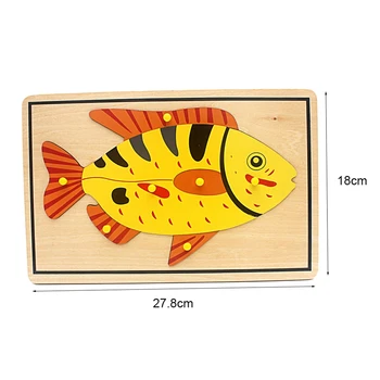 Otroška Igrača Otroci Montessori Fish Puzzle Živali Plošče, Lesene Igrače za Otroke predšolske Vzgoje za Predšolsko Usposabljanje Učenje